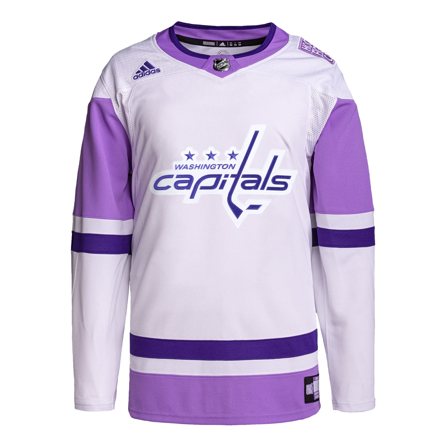 Washington Capitals adidas Hockey Fights Cancer Primegreen Authentic Blank Practice Jersey - White/Purple