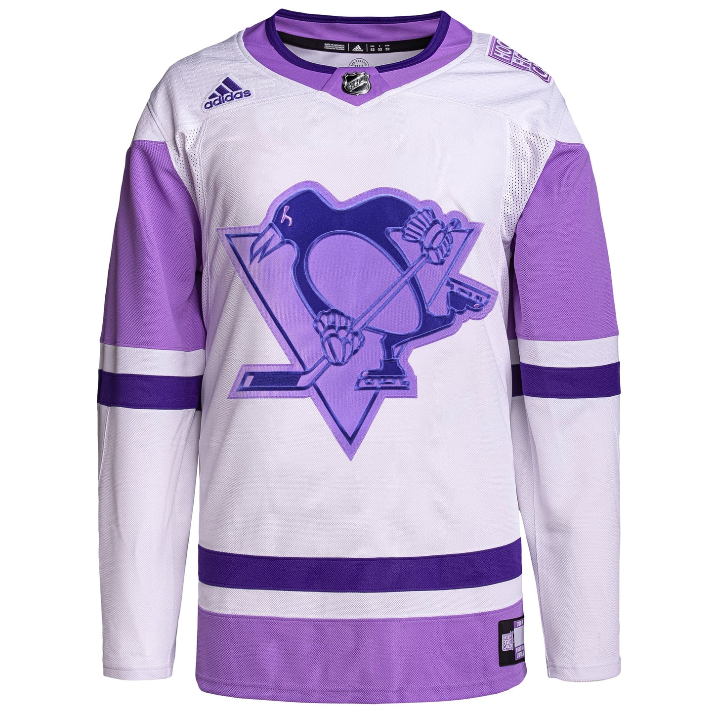 Pittsburgh Penguins adidas Hockey Fights Cancer Primegreen Authentic Blank Practice Jersey - White/Purple